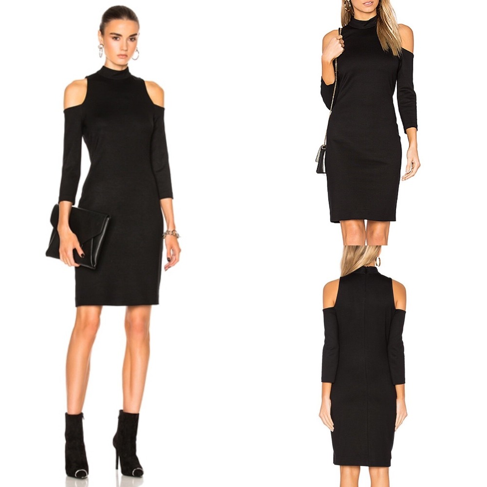 L'AGENCE Womens Turtleneck Dress Size XS Black Nico Cold Shoulder Stretch NEW